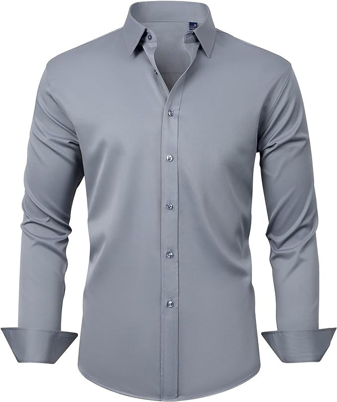 Men's Slim-fit Long-sleeve Solid Color Simple Business Casual Shirt