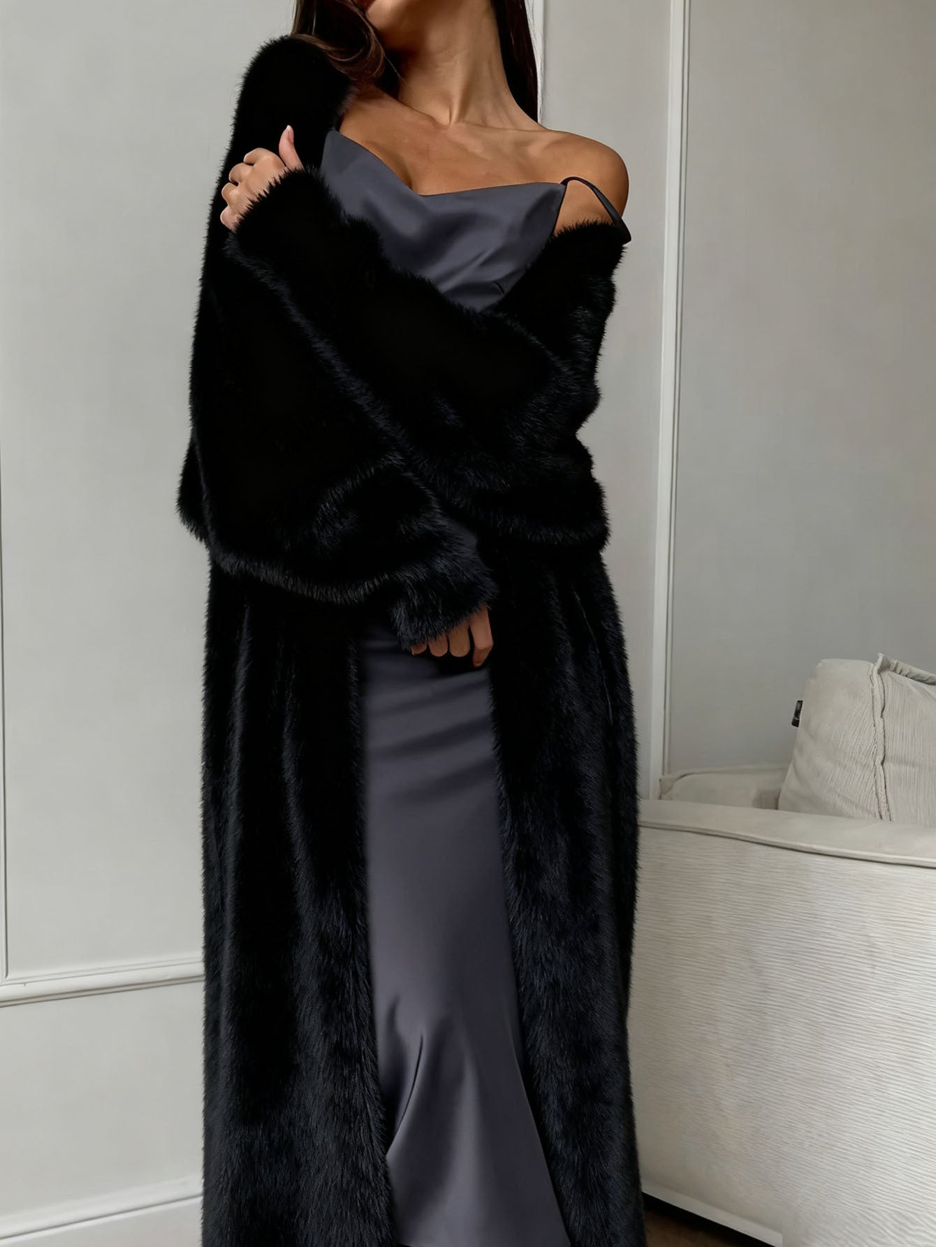 Women's Solid-Color Loose Plush Knitted Long Coat