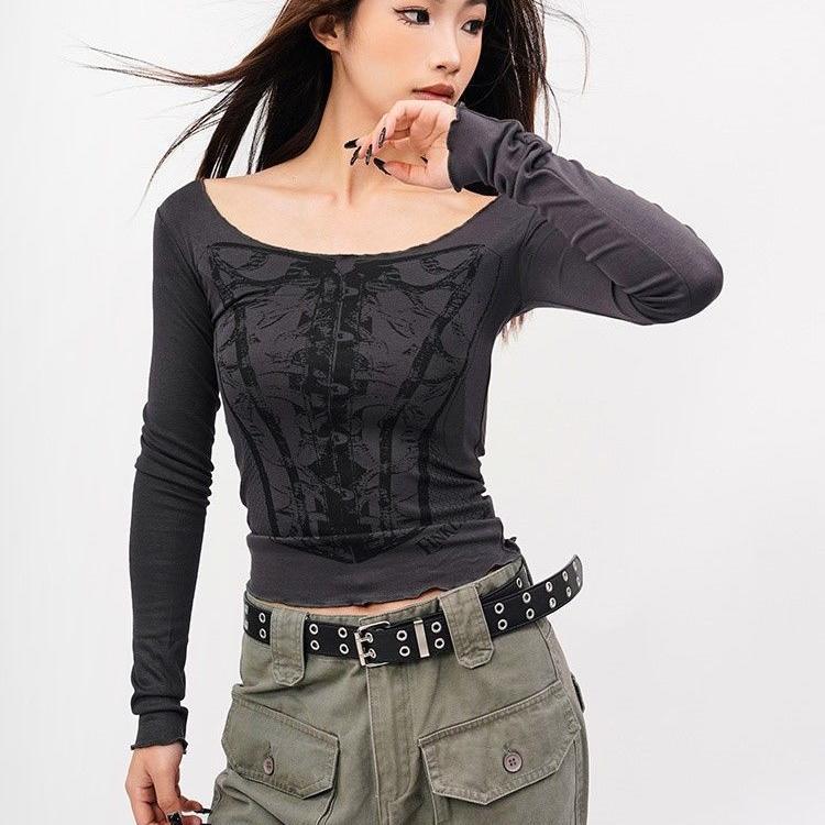 Women's Retro Square-Shoulder Slimming Long-Sleeve