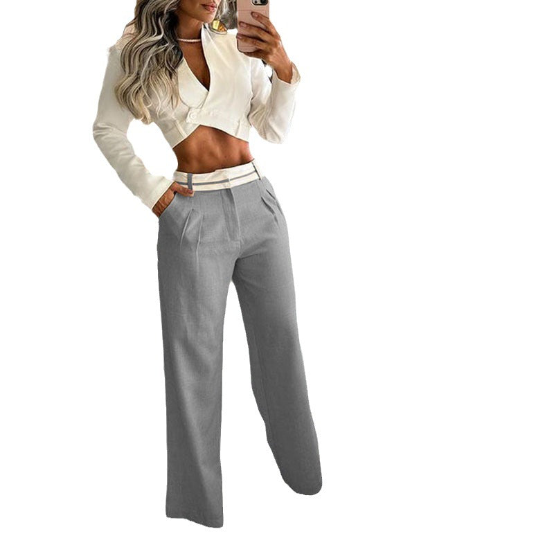 V Neck Midriff Outfit Long Sleeve High Waist Suit