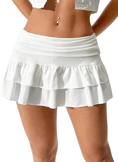 Womens Y2K Pleated Mini Skirt Low-Waist Layered And Flowing