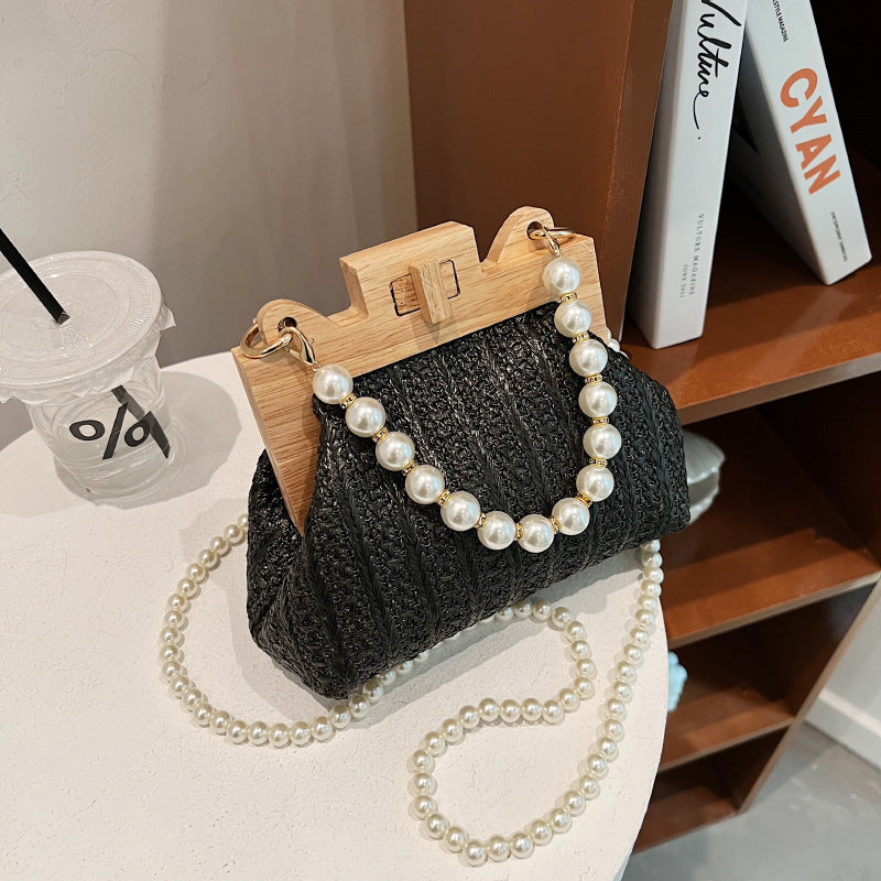 Fashion Simple Straw Pearl Chain Handbag