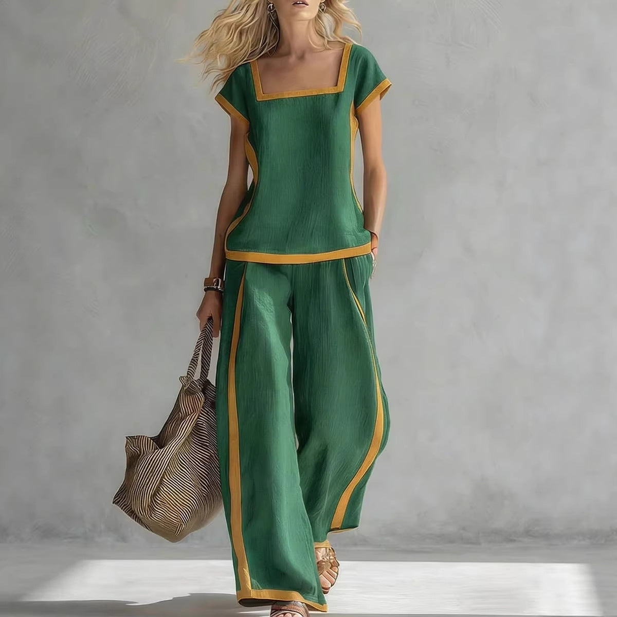 Women's Casual Square-Neck Short-Sleeve Pants Set