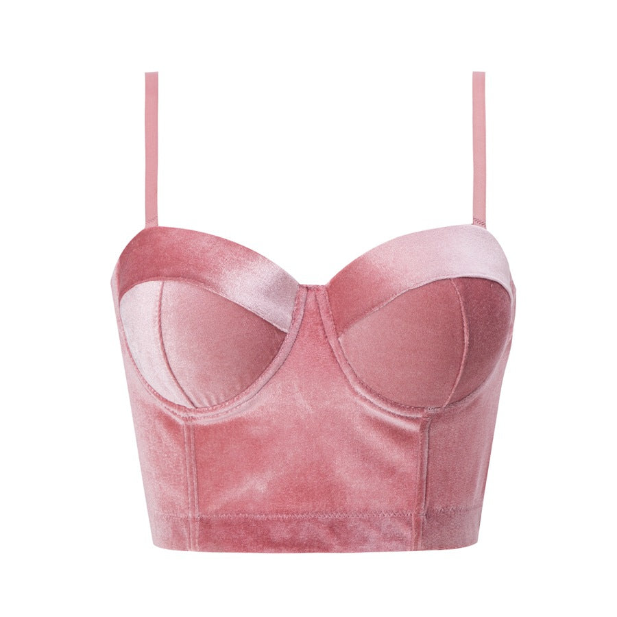 Real Velvet Spaghetti Straps Outerwear Fishbone Corset Solid Color