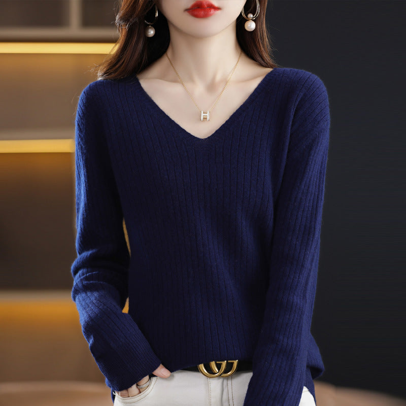 Women's Knitwear V-neck Pullover Base Drawstring Plus Size Short Sweater