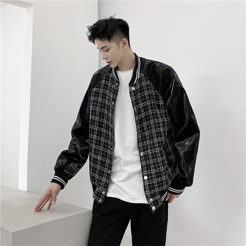 Loose Plus Size Leather Plaid Baseball Jacket