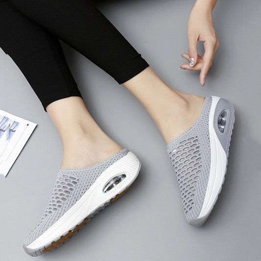 Women's Hollow Mesh Surface Casual Half Slippers Slip-on Mom Shoes