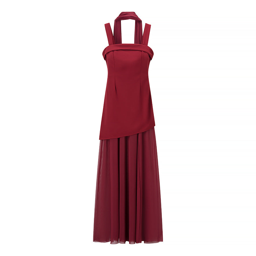 French Romantic Resort-Style Sexy Backless Flowy Strap Detail High-Slit Maxi Dress