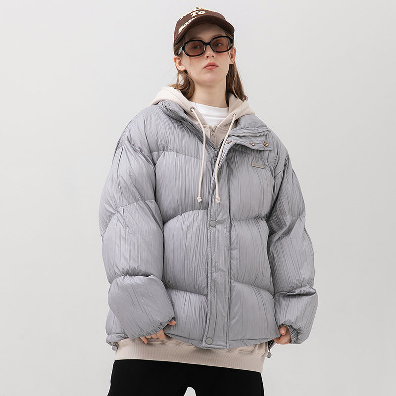 Thickened Cotton Padded Men's Plain Pleated Bread Jacket