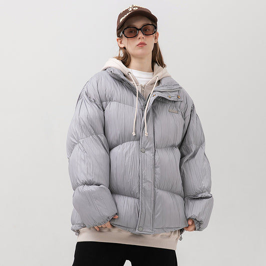 Thickened Cotton Padded Men's Plain Pleated Bread Jacket