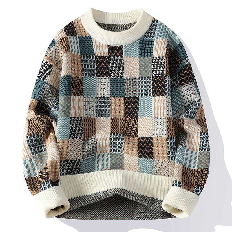 Mænds Enkle Afslappede Ternede Tykke Varme Sweater