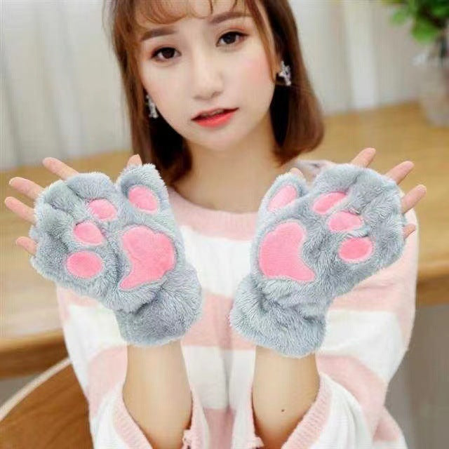 Plush Thickened Warm Plush Gloves Finger Cute Simple White Gloves