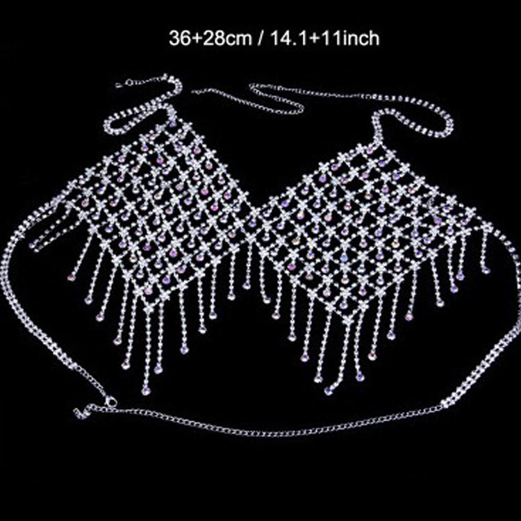 Fashion Nightclub Bikini Glitter Diamond Tassel Chest Chain