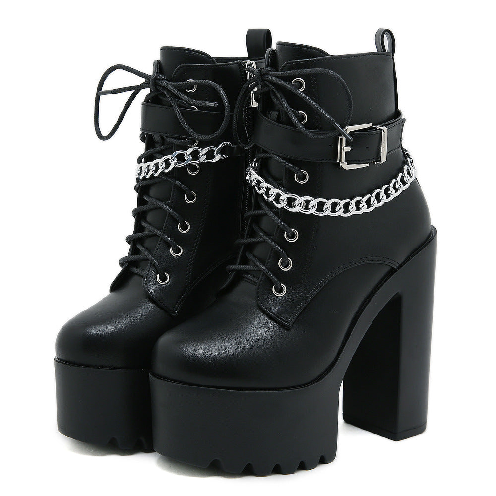 Platform Booties Women's High Heel Chunky Heel Martin Boots