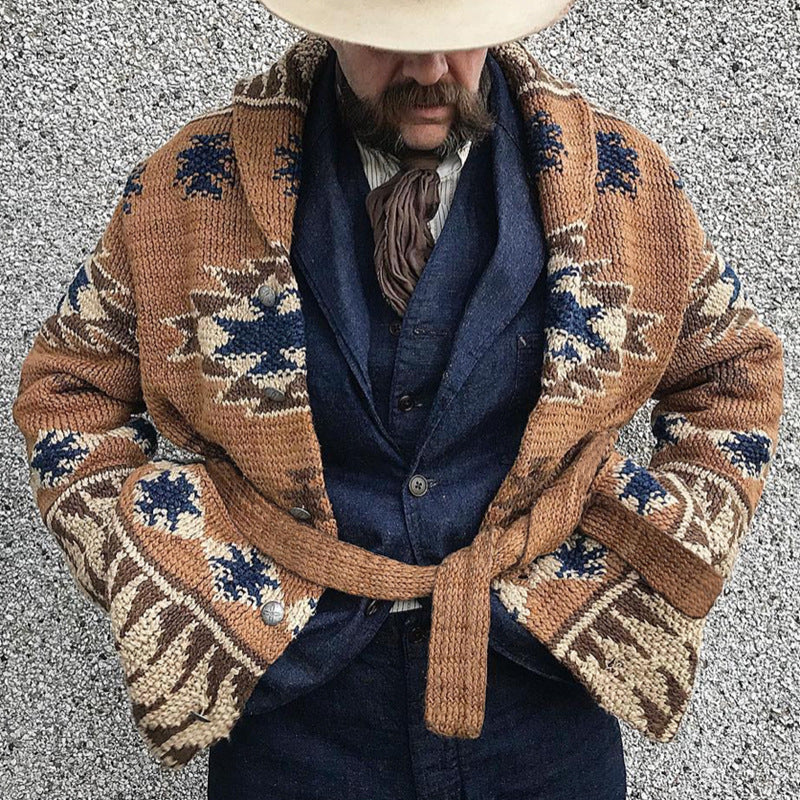 Heavy Industry Brocade Autumn And Winter Thickening Cardigan Lace-up Sweater Coat