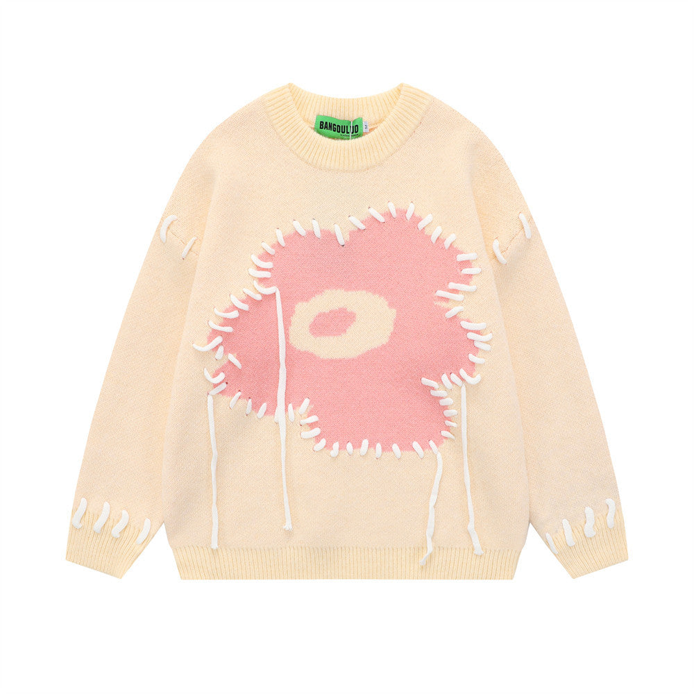 Sewn Design Feel Flower Pullover Sweater Men