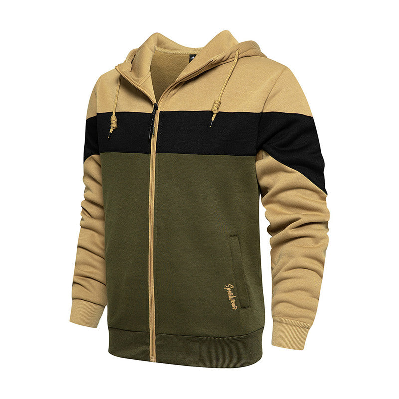 Color Block Cardigan Sweater Youth Loose Men's Color Contrast Fashion Jacket