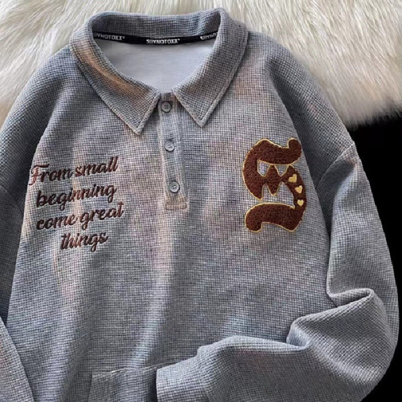 American Polo Shirt Embroidered Waffle Sweater Women's Autumn Thin