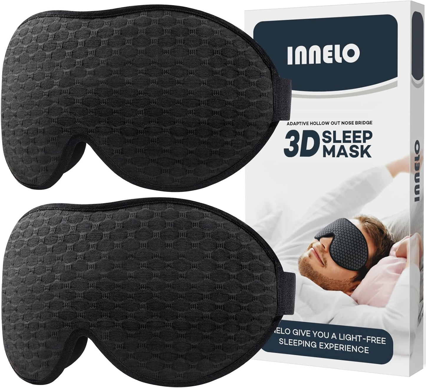 INNELO Schlafmaske Für Herren Frauen, 2024 Bequeme Atmungsaktive 3D Augenmaske, Mit Tiefen Augenhöhlen Und Erhöhten Nasenpads, 100％ Lichtblockierende Schlafbrille Mit Memory Foam Für Reisen, Schwarz