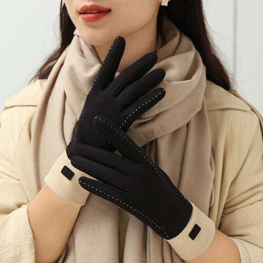 Women's Winter New Dralon Fleece-lined Warm Korean-style Cold-proof Touch Screen Riding Outdoor Driving Gloves For Students