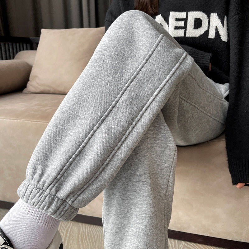 Winter New Fleece-lined Thickened High Waist Ankle-tied Harem Pants