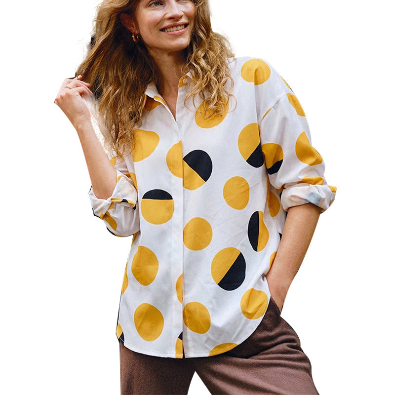 Women's Fashionable Polka-dot Long-sleeve Blouse