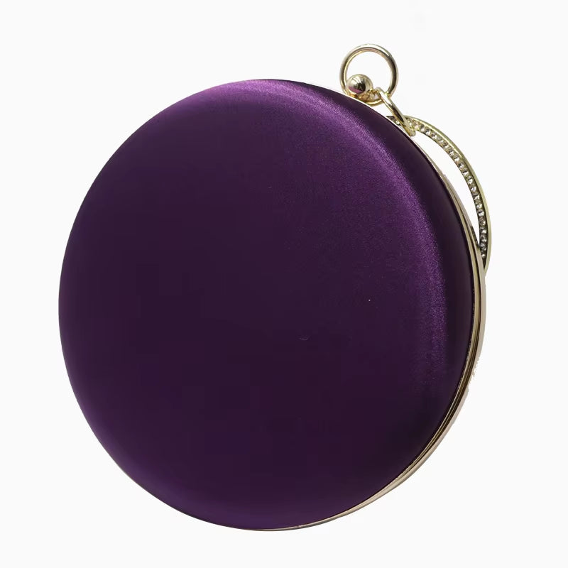 Silk Satin Round Clutch Purse for Women - Elegant Evening Wristlet Handbag in Purple