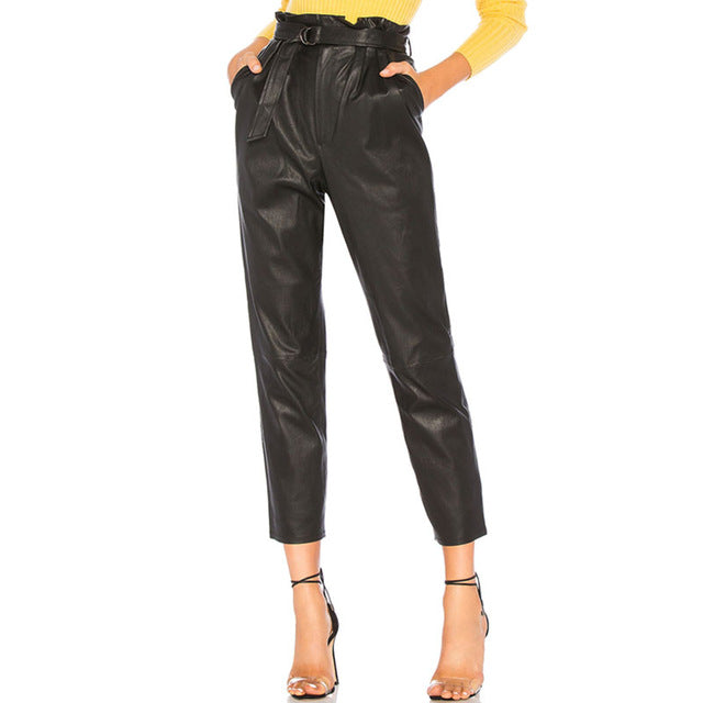 Stylish Faux Leather Pencil Pants Women's High Waist