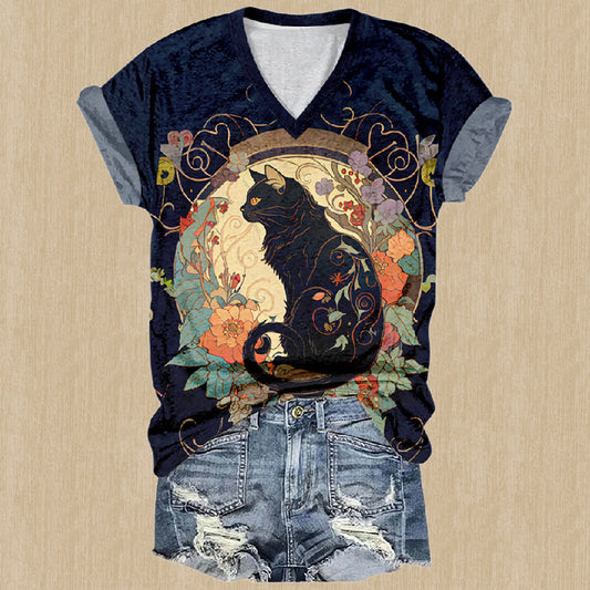 Women's V-neck Printed Short Sleeve