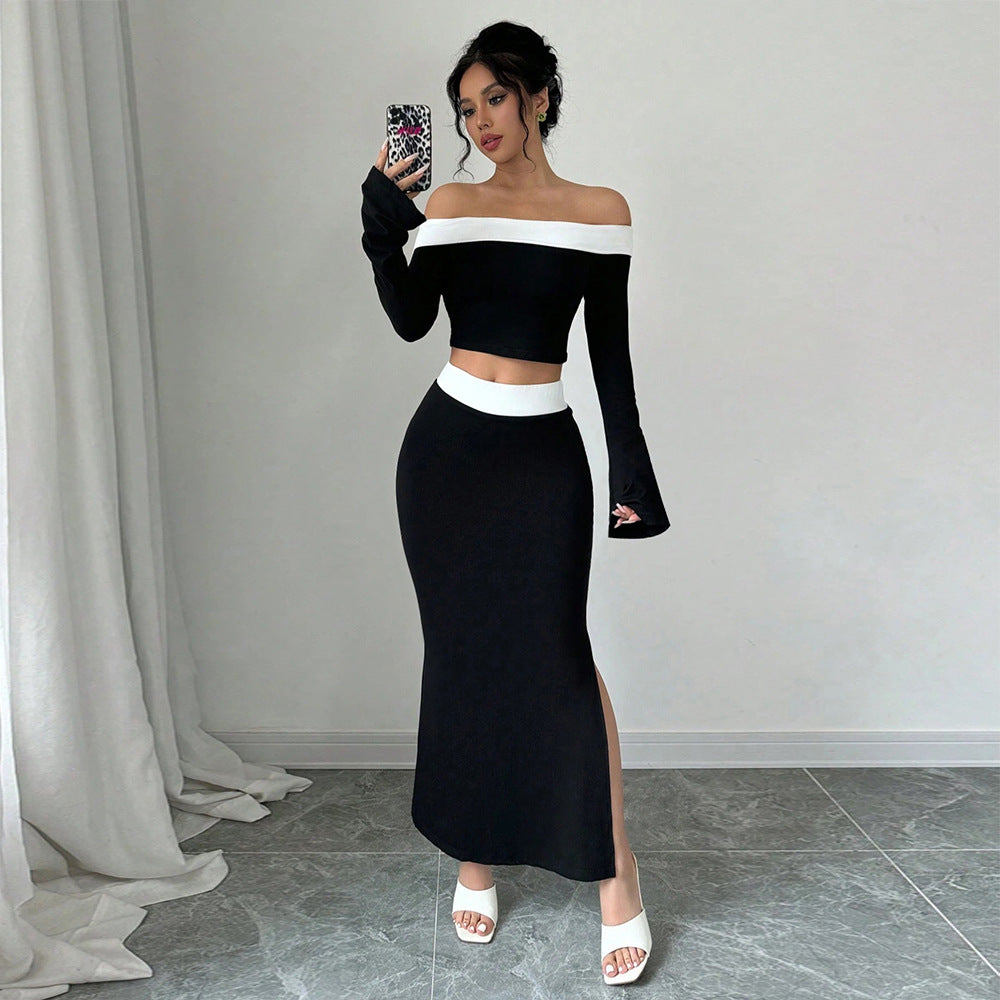 Sexy Off-Shoulder Color-Block Two-Piece Dress For Women