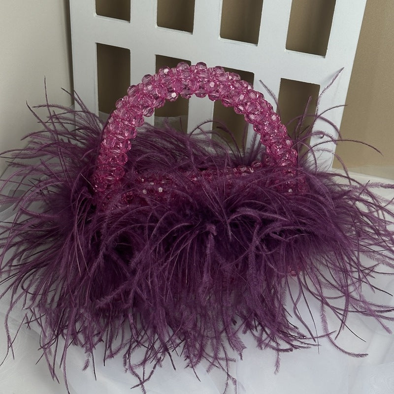 Colored Ostrich Wool Beaded Handbag