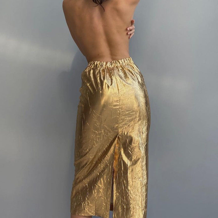 Skirt Pleated High Waist Back Slit Trendy Wild