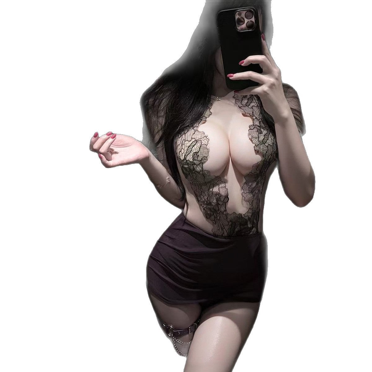 Elegant Deep V-Neck OL Secretary Uniform