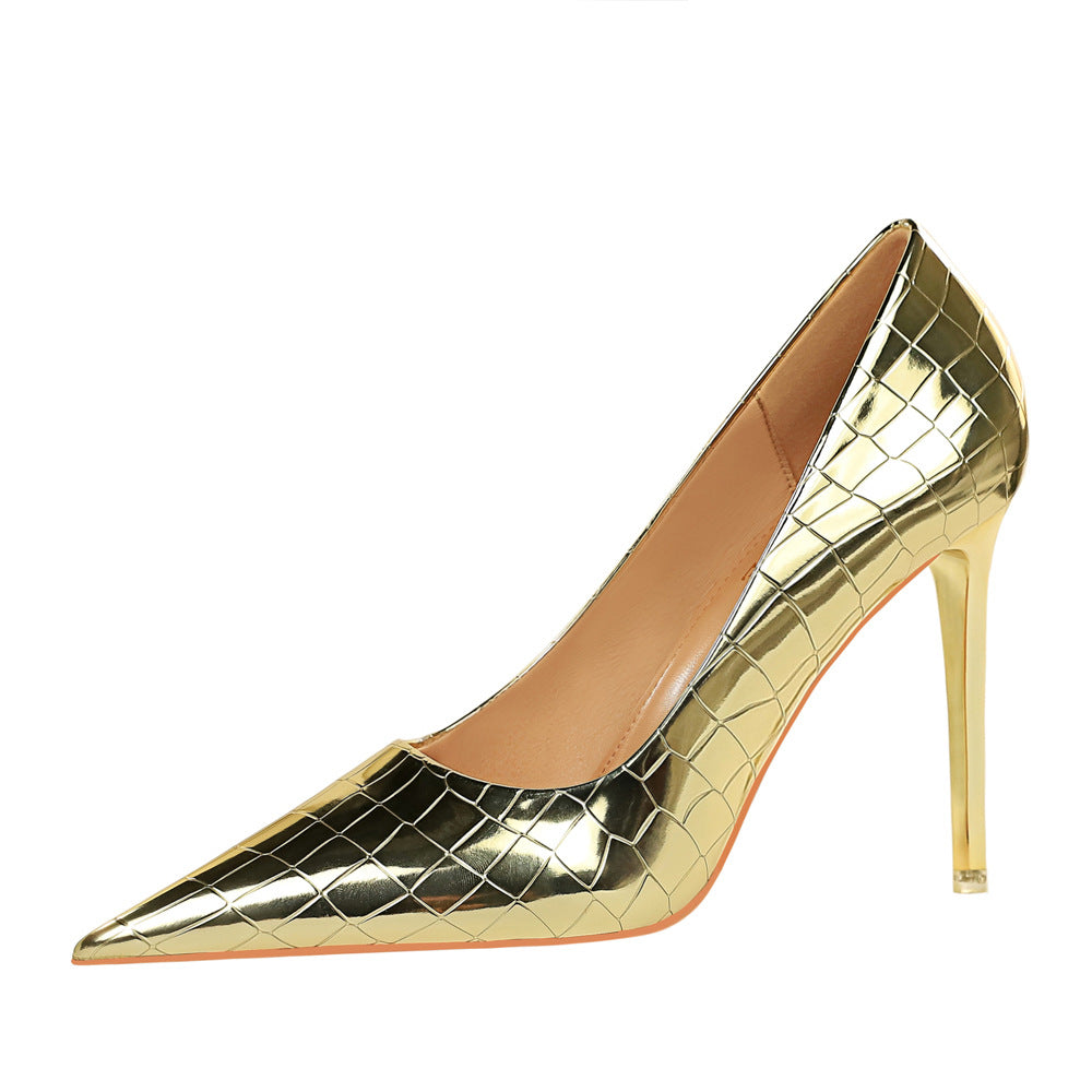 Super High Heel Metal Stone Pattern Retro
