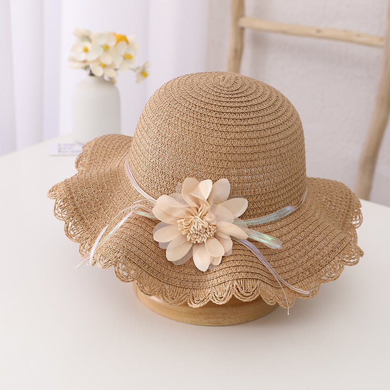 Children's Summer Sunshade Flower Princess Straw Hat Backpack Set