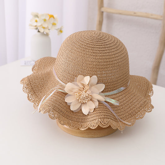 Children's Summer Sunshade Flower Princess Straw Hat Backpack Set