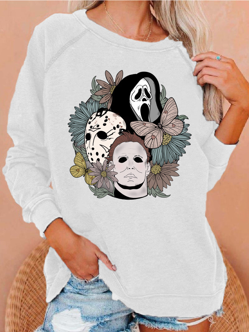 Women's Printed Raglan Round Neck Sweater