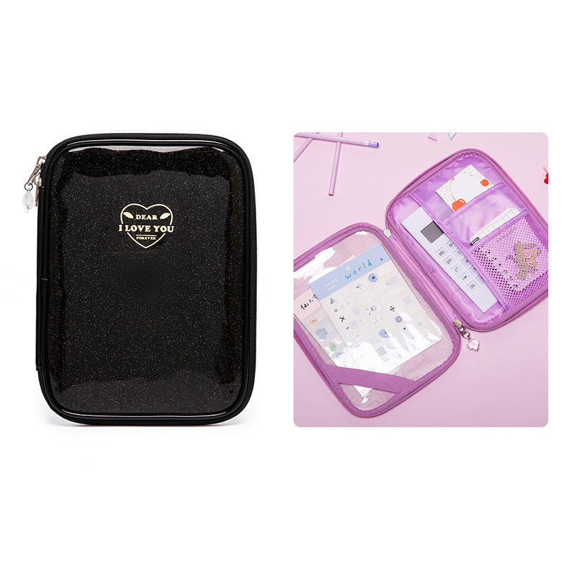 Japanese And Korean Style Shiny Sweet Transparent Zipper Pencil Case