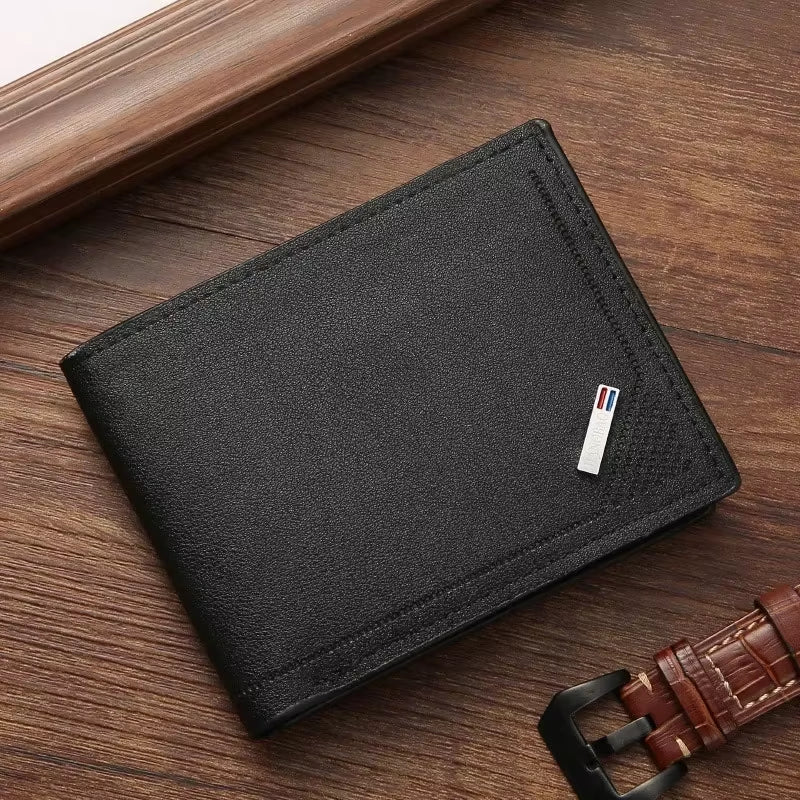 Men'S Leather Short Wallet Thin Wallet Foldable Minimalist Soft Leather Wallet
