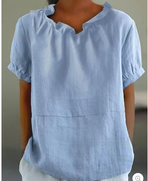 Loose Cotton And Linen Fashion Neckline Casual Shirt