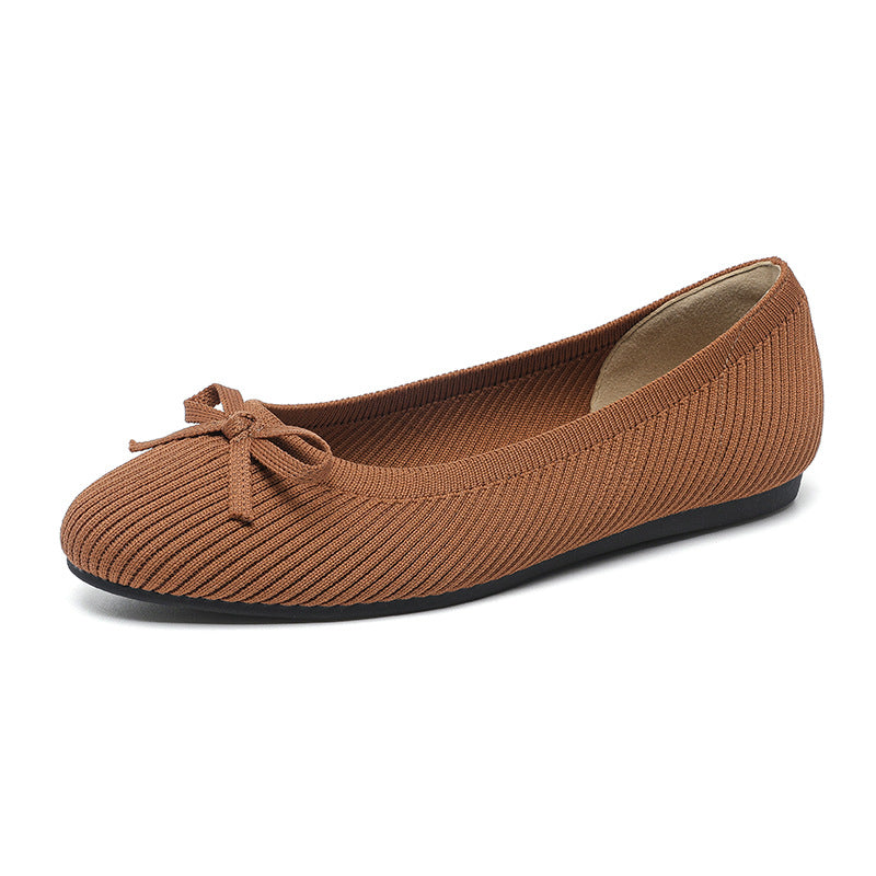 Round Toe Shallow Mouth Flat Pumps Women's Bow Casual Plus Size Convenient Shoes