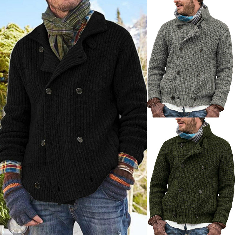 Stor Størrelse Sweater Til Mænd Ensfarvet Knapstrikket Jakke