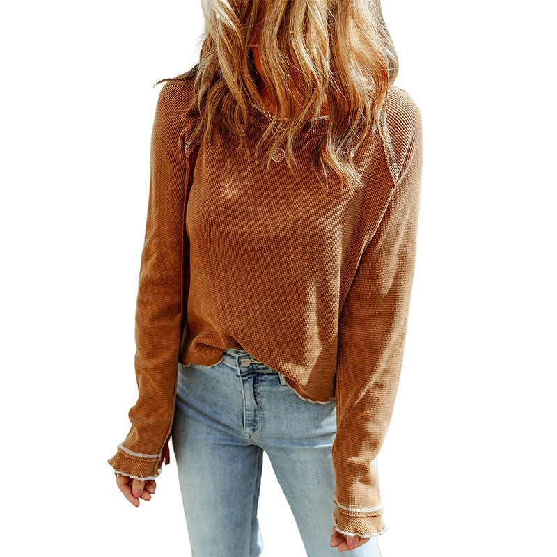 New Autumn Thin Solid Color Bottoming Shirt For Women