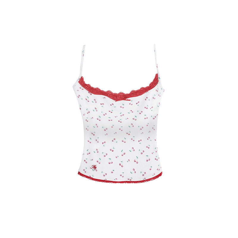 Polka Dot Cherry Lace Camisole Can Be Inner Wear Outer Wear Vest Top