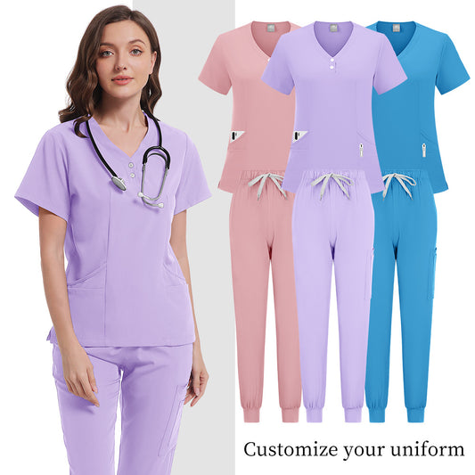 Stylish Casual Scrub Set For Women Long- Or Short-sleeve Doctor And Nurse Uniform