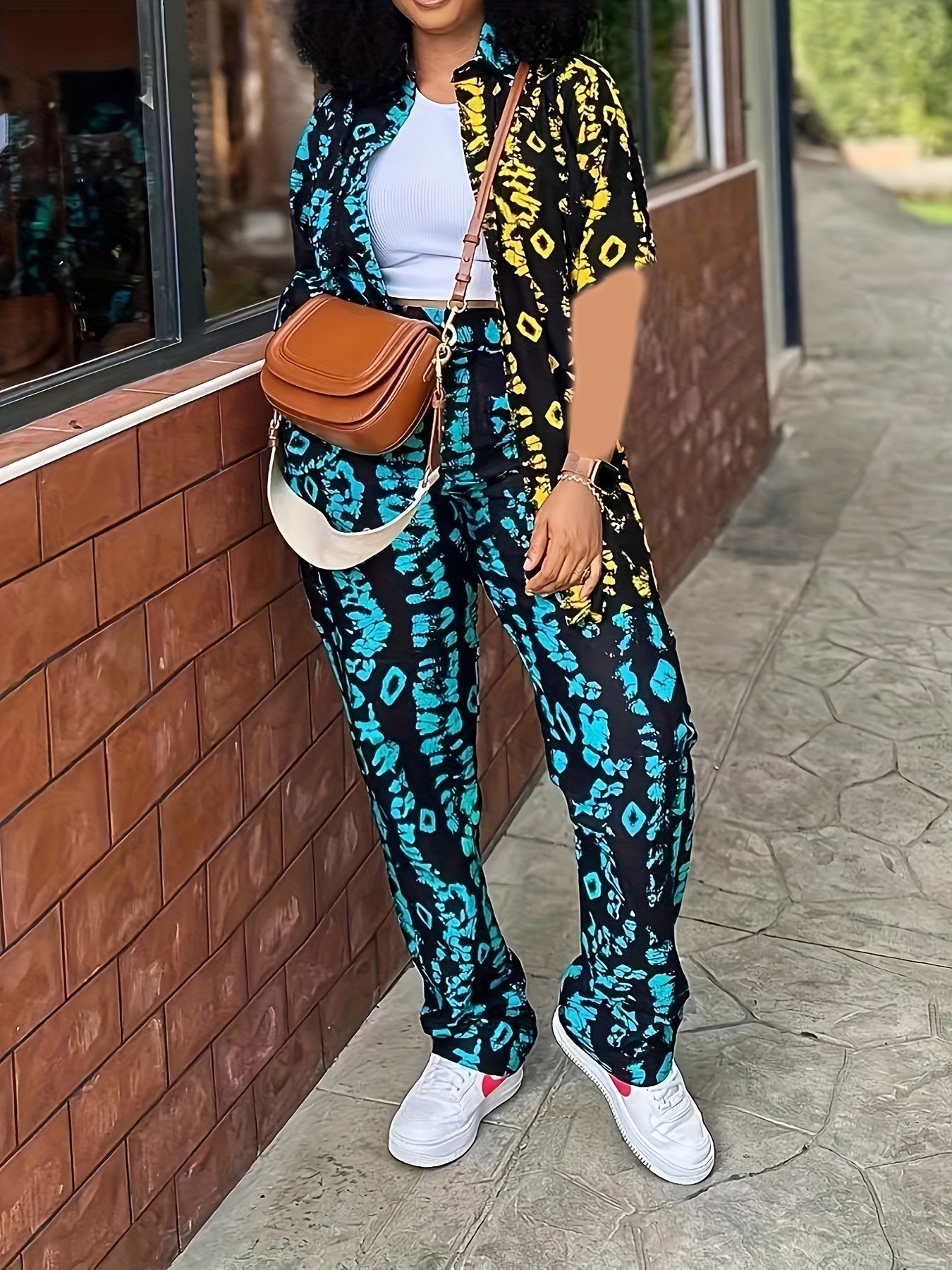 Casual Plant-patterned Short-sleeve Set