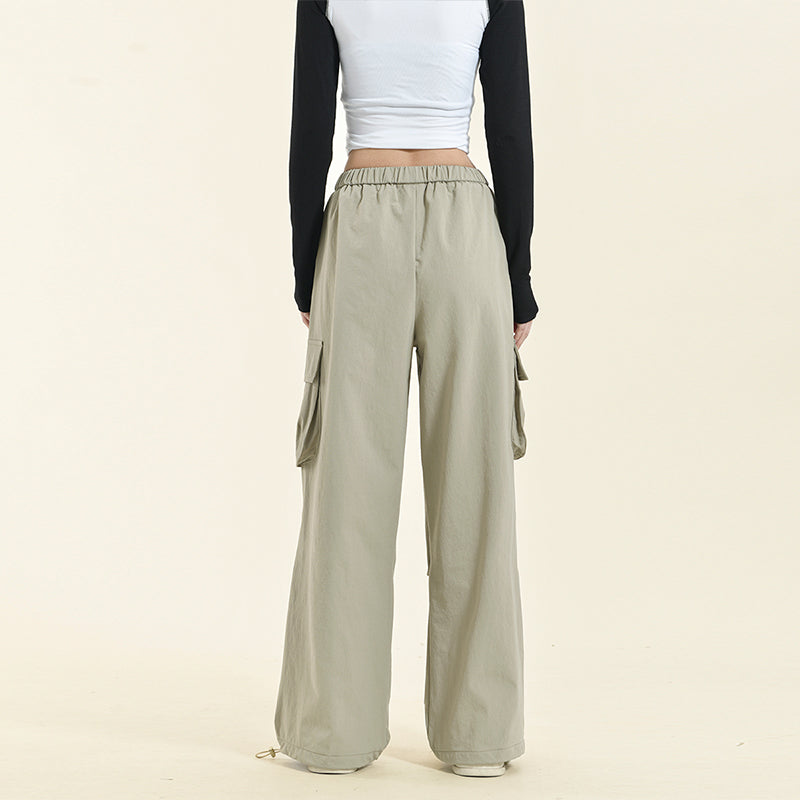Multi-pocket Casual Drawstring Loose Straight Cargo Pants Trousers