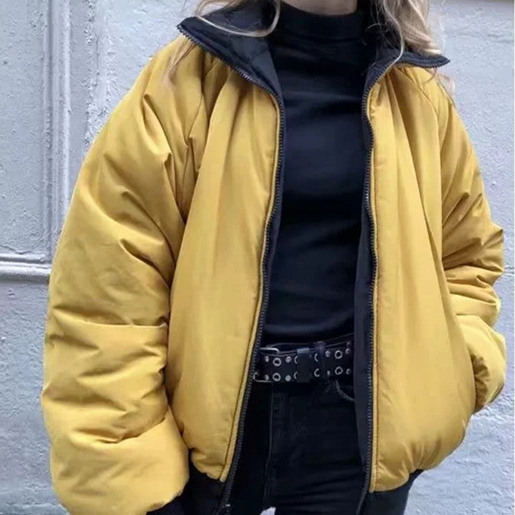 Double-sided Wear Loose Color Matching Stand-up Collar Jacket