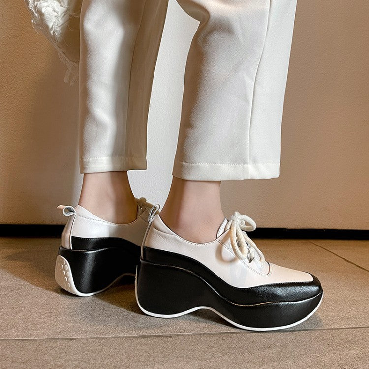 Square-toed Platform Sole With Color-blocking Deep-mouth Shoes