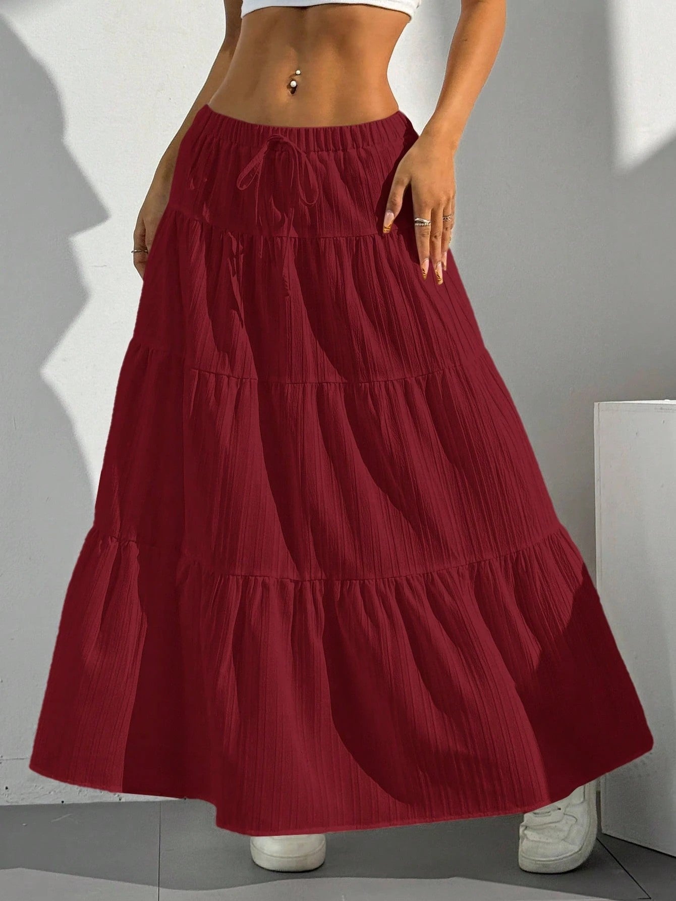 White Skirt Lace-up Large Swing Skirt Loose Long Dress